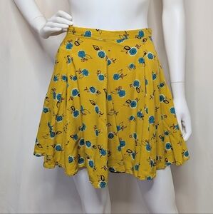 Yellow & Blue Floral High Waist Flowy Skater Mini Skirt